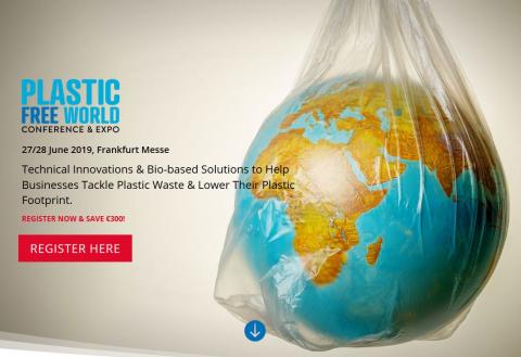 Screenshot of the conference website. In the background is a globe wrapped in a plastic bag.